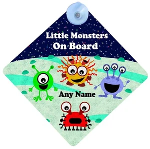 PERSONALISED CUTE MONSTERS BABY ON BOARD PRINT CAR SIGN 16.5 CM DIAMETER - Picture 1 of 6