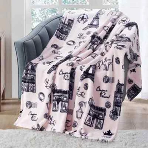 Charter Club Cozy Plush Throw Light Pink Parisian Theme/Grey Plaid 50" x 70" NWT - Picture 1 of 6