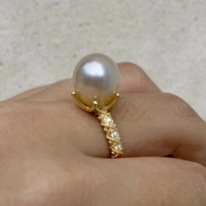 Anillo Solitario Perla Southsea 11mm Plata de Ley 925 Banda Abierta Mujer Talla Libre - Imagen 1 de 5