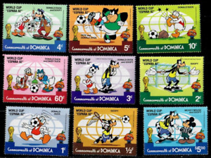 Dominica 1982 - Disney - World Cup Donald, Goofy, Daisy  - Set of 9 Stamps - MNH
