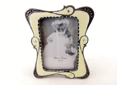 Marco de fotos, escritorio o estante ~ ondas amarillas, borde metálico, poliresina, #1830 Foto 1 de 4