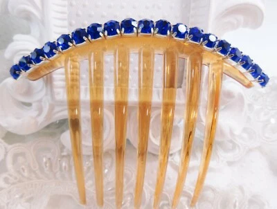 6 mm Blue Austrian Crystal Rhinestones large French Hair comb, Dance comb - Image 1 of 4