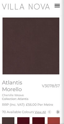 1.20 Mtrs Of Atlantis Morello Chenille Rrp£56 Mtr - Image 1 of 2