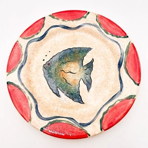 Fish Plate Signed Sylvia Cooper 1998 Hand Painted 8" Studio Pottery - Picture 1 of 6