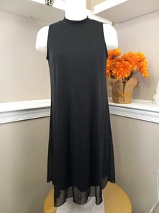 Annalee + Hope Damen schwarz ärmellos transparent Wickel Stehkragen Kleid Größe Small - Bild 1 von 12