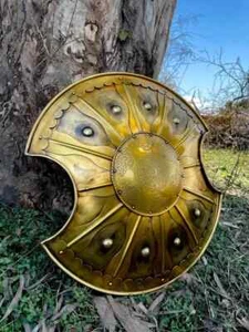 Scudo Troiano Intagliato A Mano, Disegno Greco Antico, Gioco Pronto Battaglia Halloween - Foto 1 di 5