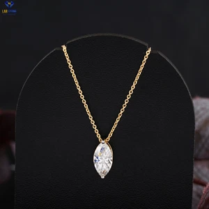 1.02 TCW Marquise Moissanite Diamond Pendant with chain 10K Yellow Gold Labstone - Picture 1 of 4
