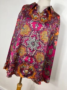 Camisa Top Chico's Talla 3 XL Naranja Rosa Paisley Botón Frontal Sedoso Para Mujer V4 - Imagen 1 de 6