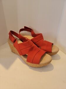 Clarks Red  Slingback Cork Wedge Sandals Women's Size 12 M