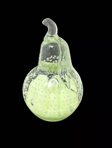 Vintage St Clair Art Glass Clear Pear Shape Leaf Controlled Bubble Paperweight - Picture 1 of 13