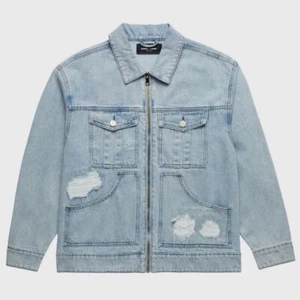 Hombre Mujer Denim Chaqueta de Trabajo Jean Chaqueta Desgastada Denim Azul Vaqueros Talla Pequeña - Imagen 1 de 8