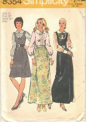 5354 Simplicity Jumper, Skirt, Blouse Scoop Neck Maxi Dress 70's Pattern Size 16 - Image 1 of 2