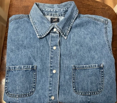 Camisa vaquera vintage para mujer Western Pearl Snap manga corta mediana Lee retro Foto 1 de 4