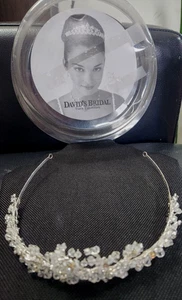 David's Bridal Hochzeit Strass Kristall Diadem Blumen Silberfarben Neu im Karton Neu - Bild 1 von 12