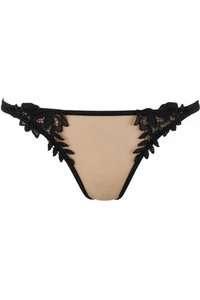 Axami Delicado Tanga De Beigen Tela Con Negro Bordado Decorado - Imagen 1 de 7