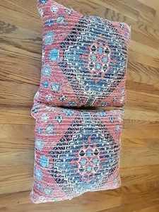 Two Surya Woven Braided Boho Blues Reds 18” Pillow Covers No Inside Pillow - Picture 1 of 20