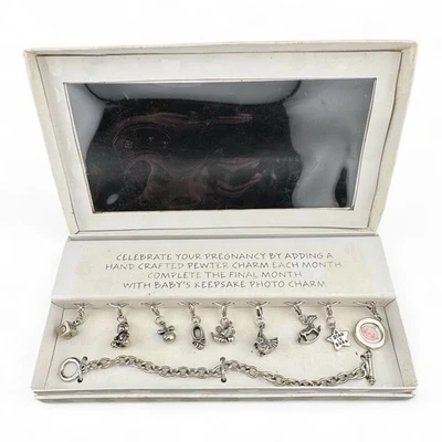 Sweet Mud Pie Silver Tone Pregnancy 9 Month Pewter Charm Bracelet-7.5 Inches - Image 1 of 4