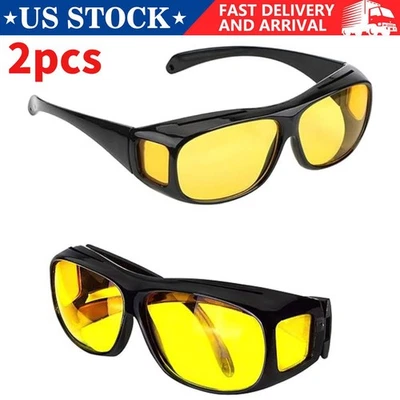 2X Gafas de sol polarizadas visión amarillas conducción nocturna de alta definición marco negro Foto 1 de 4