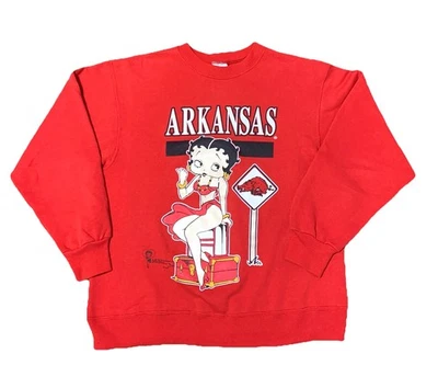Sudadera de Colección Años 90 Betty Boop Arkansas Razorbacks Cuello Redondo Unisex Talla M Roja Foto 1 de 4