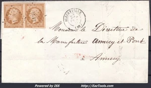 FRANCE N°13Bx2 SUR LETTRE PC 4198 ALBERTVILLE SAVOIE + CAD DU 22/10/1861 - Picture 1 of 2