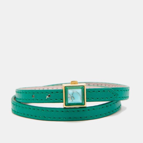 Bracciale Fendi Piramide Resina Pelle Verde Tono Oro Avvolgente