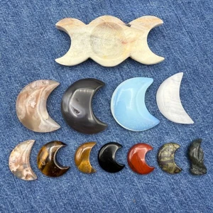 12 Pc Set Triple Moon Goddess Altar Plate with Crystal Crescent Moon Stone - Picture 1 of 5
