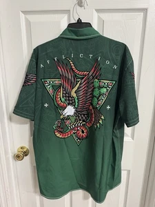 Black Label Affliction Men’s XL Green Short Sleeve Shirt / Embroidery Velvet - Picture 1 of 6