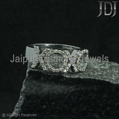 Joyería de plata de ley 925 anillo con letras del alfabeto XOXO pavé natural de diamantes Foto 1 de 4