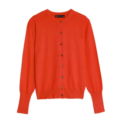 Womens Crew Neck Cardigan Famous Store New Button Front Bright Orange Cardie Top - Image 1 of 2
