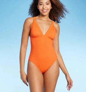 Shade & Shore Women's Ribbed Triangle One Piece Swimsuit - MEDIUM (8-10) - Picture 1 of 3