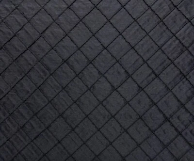 DUPIONI 100% SILK PINTUCK DIAMOND BLACK CURTAIN CUSHION FABRIC BY YARD 54"W - Image 1 of 4