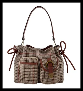 NWT Frye & Company Callaway Cognac Brown Plaid Shoulder Handbag/Crossbody Purse - Picture 1 of 15