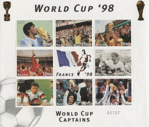 Bhutan 1997 - World Cup, Maradona, Football - Sheet of 8 Stamps Scott 1176 MNH Cover