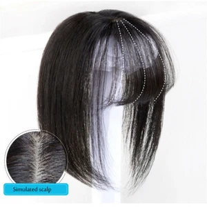 100% Remy Echthaar Mono Glatt Haarteil Clip in Topper Stück mit Pony - Bild 1 von 12