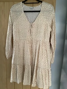 American Eagle Cream Ditsy Floral Easy Wear Dress Long Top Tunic UK M 12-14 - Picture 1 of 2
