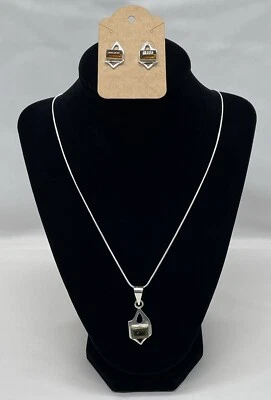 "Collar de cadena de 22"" con colgante de plata de ley 925 y ámbar a juego" Foto 1 de 4