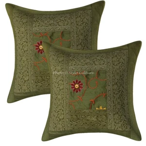 Indian Polydupion Floral 40cm Brocade Patchwork Embroidered Throw Pillow Covers - Picture 1 of 4