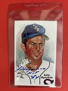 1985 PEREZ STEELE Postcard, Luis Aparicio, 8th. Series, #185, Auto w/HOF84, JSA - Picture 1 of 3