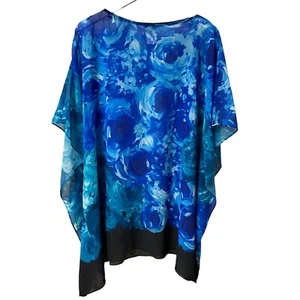 CARMEN MARC VALVO Swim Coverup Size XS/S Flowy Poncho Tunic Blue Floral - Picture 1 of 7