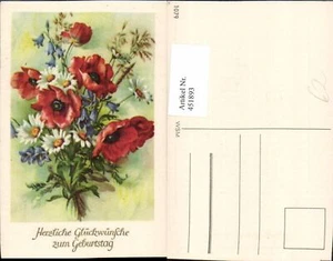 451893, cartolina artista compleanno fiori papavero margherita - Foto 1 di 1