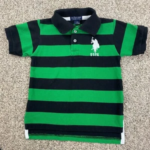 US Polo Assn Polo Shirt Cotton Blend Green Black Striped Boys Size 3T - Picture 1 of 10