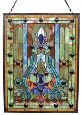 Panel de ventana de vitral estilo Tiffany diseño victoriano 18" de ancho x 24" de alto Foto 1 de 3