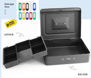 Steel Cash Box Safe w/ Lock & Coin Tray – Money Security Box 20x16x8cm |AU Stock - Picture 1 of 14