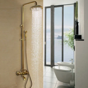 Cabezal de ducha redondo de latón antiguo para baño con grifo mezclador de bañera y grifos rociadores manuales - Imagen 1 de 8
