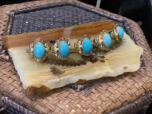 New Old Stock Chinese Export Vermeil Silver And Cabochon Turquoise Lot Of 5 - Picture 1 of 12