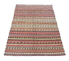 Handmade Vintage Wool Rug Turkish Kilim Striped Design 5'7 x 7'8