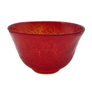 Studio Blown Art Glass 9" Red Console Bowl Lava Stretch Texture - Picture 1 of 17