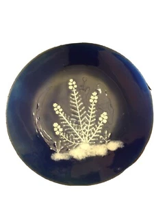 Vintage Enamel on Copper Decorative Plate COBALT BLUE  PLATE SIGNED - Picture 1 of 8