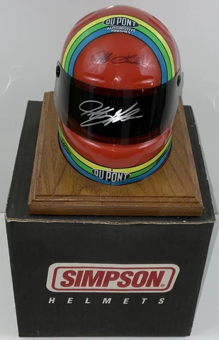 JEFF GORDON AUTOGRAPHED 1/2 Scale Simpson Helmet On Wood Base Super HTF Cover
