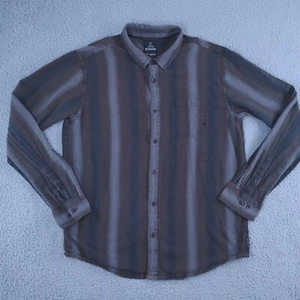 Prana Shirt Mens Extra Large Brown Black Wide Stripes Long Sleeve Button Up - Picture 1 of 23